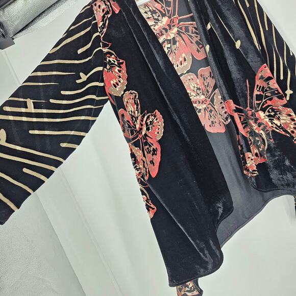 Anes A Cardigan Black Red Burnout Velvet Butterfly Art to wear Lagenlook Size S - Picture 4 of 6